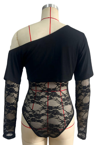 Lace Sheer One-Shoulder Bodysuit