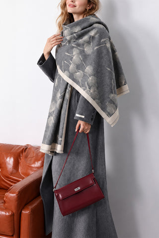 Botanical Print Reversible Fringe Wrap Scarf