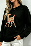 Deer Intarsia Crew Neck Knit Sweater