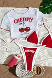 Cherry-Print Bikini Set with Cover-Up