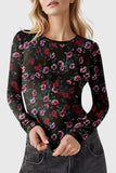 Sheer Floral Print Long Sleeve Blouse