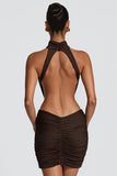 Halter Cutout Ruched Mini Dress