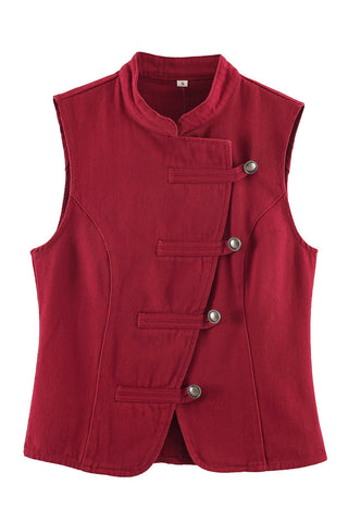 Stand Collar Asymmetric Button Vest