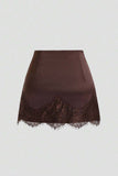 Satin A-Line Mini Skirt with Lace Hem