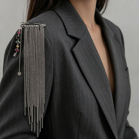 Chain Beaded Safety Pin Brooch