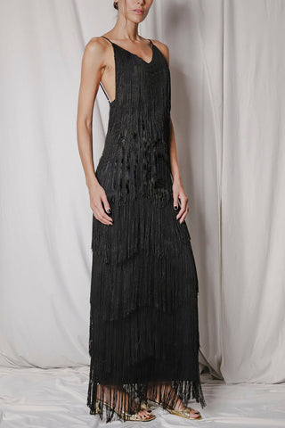Fringe V-Neck Sleeveless Maxi Casual Dress