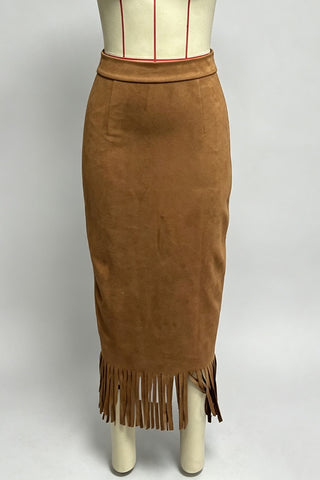 Fringe Hem Slip Midi Skirt