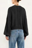 Ribbed Crew Neck Balloon Sleeve Sweater