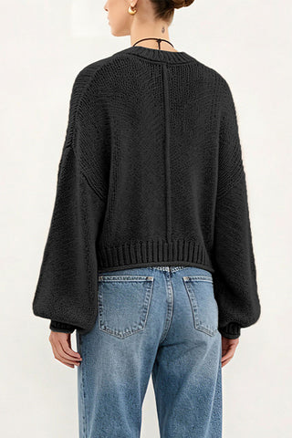 Ribbed Crew Neck Balloon Sleeve Sweater