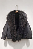 Curly Faux Fur Collar Zip-Up Coat