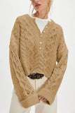 Cable Knit Button-Front V-Neck Sweater