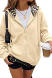 Leopard Detail Zip Front Hoodie