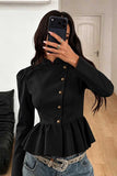 Mock Neck Puff Sleeve Peplum Blazer
