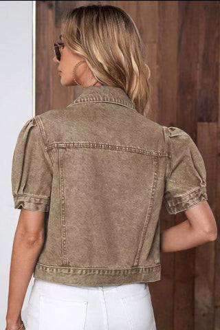 Puff Sleeve Crop Denim Jacket