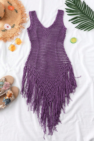 V-Neck Sleeveless Fringe Crochet Blouse
