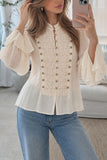 Mock Neck Bell Sleeve Military Blouse