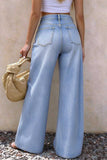 Metal Eyelet High-Waist Wide-Leg Baggy Jeans