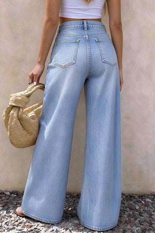 Metal Eyelet High-Waist Wide-Leg Baggy Jeans