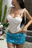 Floral Lace Trim Sweetheart Crop Tank