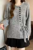 Button-Front Tie-Waist Knit Cardigan