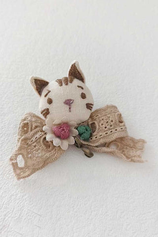 Floral Crochet Lace and Plaid Brooch