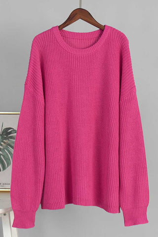 Textured Knit Crew Neck Oversized Sweater