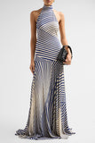 Striped Halter Mock Neck Maxi Dress
