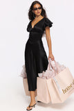 Lace Trim Flutter Sleeve V-Neck Midi Dress