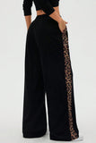 Leopard Print Side Stripe Wide Leg Casual Pants