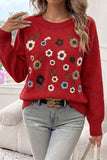 Floral Applique Crew Neck Sweater