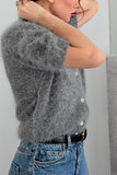 Mock Neck Short Sleeve Button Front Cardigan