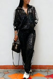 Sequin Striped Zip-Up Pants Set