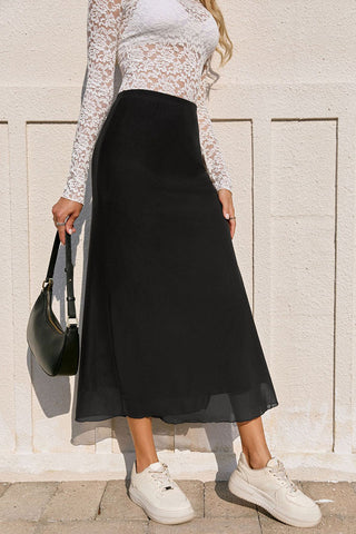 High-Waist Side-Slit Midi Skirt
