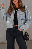 Pearl Star Embellished Distressed Denim Jacket