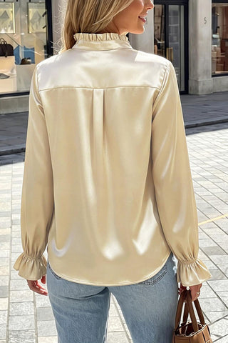 Polka Dot Ruffle Collar Bell Sleeve Blouse