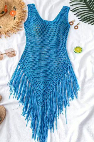 V-Neck Sleeveless Fringe Crochet Blouse