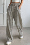 Drawstring Striped Wide-Leg Casual Pants