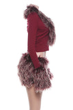 Fuzzy Trim Long Sleeve Crop Top and Mini Skirt Set