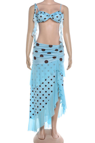 Polka Dot Bra Top and Slit Skirt Set