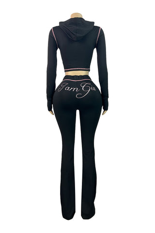 Graphic Zip-Up Hoodie and Flare Pants Set