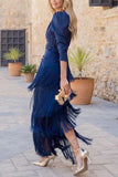 V-Neck Puff Sleeve Tiered Fringe Dress