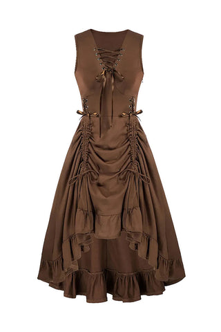 Lace-Up Ruched Sleeveless Casual Dress