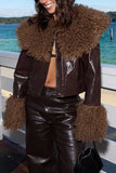 Fuzzy Collar Cropped Button-Front Jacket
