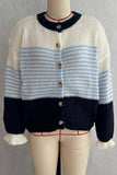 Striped Button-Front Ruffle Cuff Cardigan