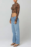 Sheer Polka Dot Mock Neck Crop Top