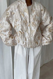 Floral Quilted Puff Sleeve Zip-Up Jacket