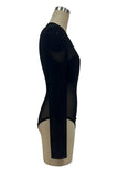 Sheer Mesh Ruched V-Neck Long Sleeve Bodysuit