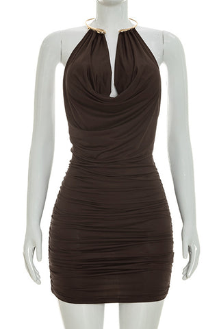 Halter Neck Ruched Casual Dress