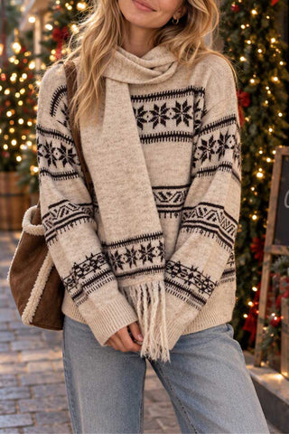 Snowflake Knit Crew Neck Sweater