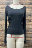 Square Neck Long Sleeve Ruffle Hem Top